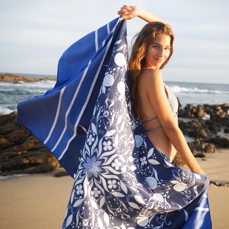 Elite Trend Quick Dry Towel Extra Large 78x35 Inch - Microfiber Beach Towel - Perfect for Beach, Travel, Swimming, Pool, Yoga, Hiking, Camping - Lightweight, Fast Drying, Compact for Adults (Blue Flower) - Image 3